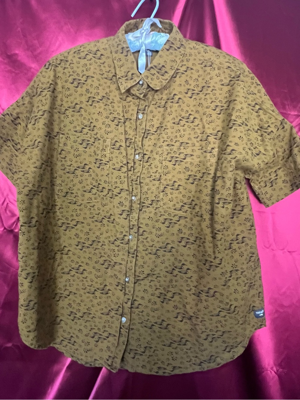 Toad & Co Mustard Short-Sleeve Button-Up Shirt with All Over Loon Pattern